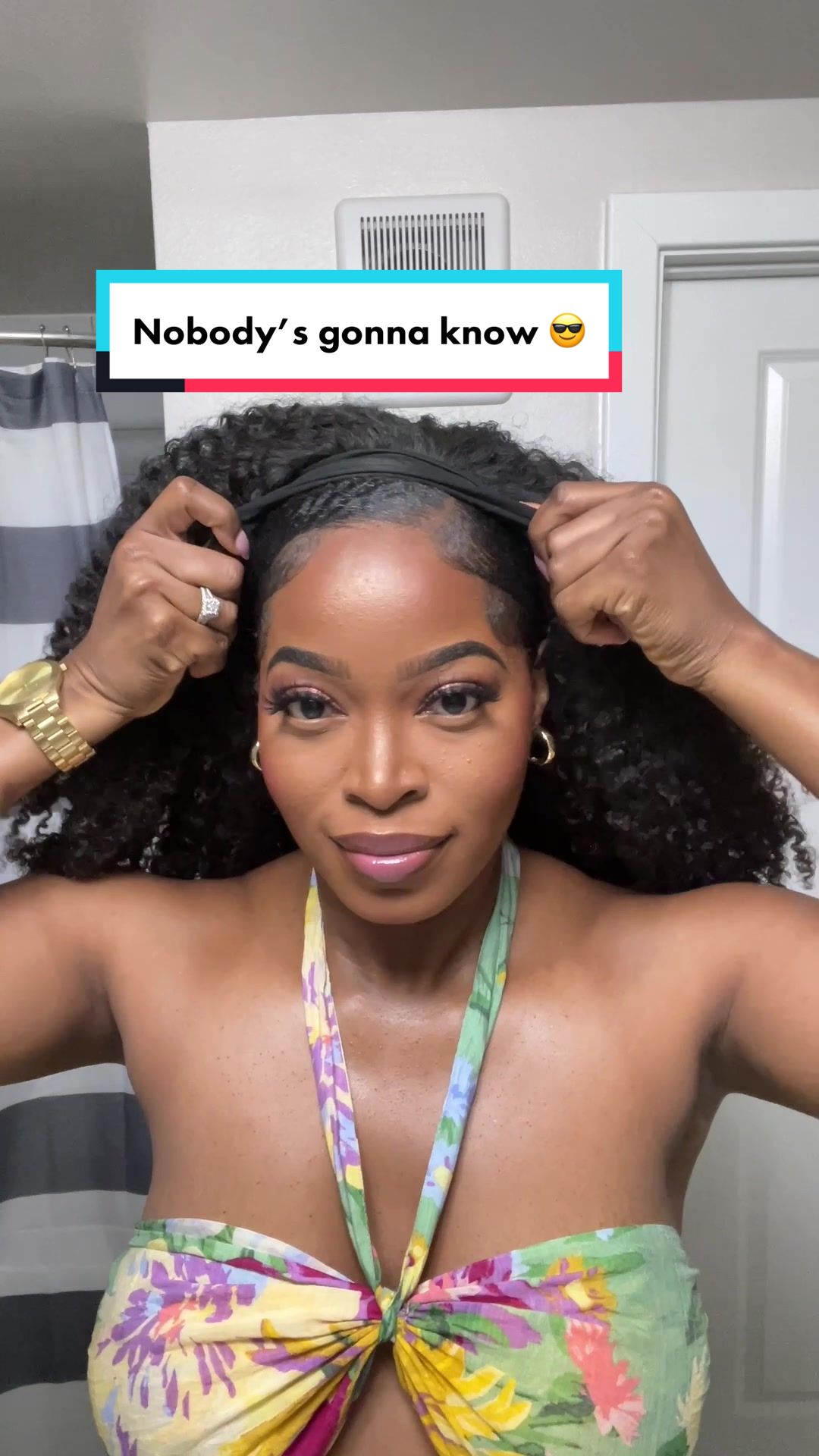 Nobody’s gonna know 😎 It’s the #headbandwig for me every time 😻🤣🙌🏾💃🏾 #foryou #fyp #naturalhair #4bhair #FrunktheBeat #wig #wiginstall #halfwig #blackgirlmagic #nobodysgonnaknow #blackgirltiktok #hairtiktok