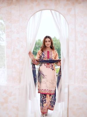 Stylish Hand worked Printed 3 piece suit in just Rs 4,499. only,  visit. www. sabajeez. com.     #sabajeez #womenfashion #stylishdress