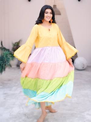 Vibrant Multi-Color Tiered Stitched Maxi Dress SB-155 A vibrant Multi-Color Tiered Maxi Dress from Sabajeez adds color to your outfit. This dress, with its gorgeous blend of yellow, lilac, peach, lime green, and sky blue tones, is perfect for anyone who enjoy making a statement. https://sabajeez.com/collections/maxi/products/%F0%9F%8C%B8-vibrant-multi-color-tiered-maxi-dress-sb-155%F0%9F%8C%B8 #Sabajeez #pakistanifashion #multicolor